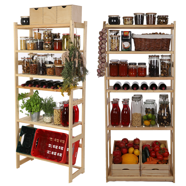 PROREGAL Getränkekisten- & Weinregal SPREEWALD HxBxT 163x70x33cm 6 Flaschen auf 1 Ebene + 1 Ebene für Kisten + 4 Ablagen Massives Kiefernholz Natur