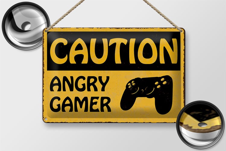 Blechschild Spruch 30x20cm caution angry gamer Vorsicht wütender