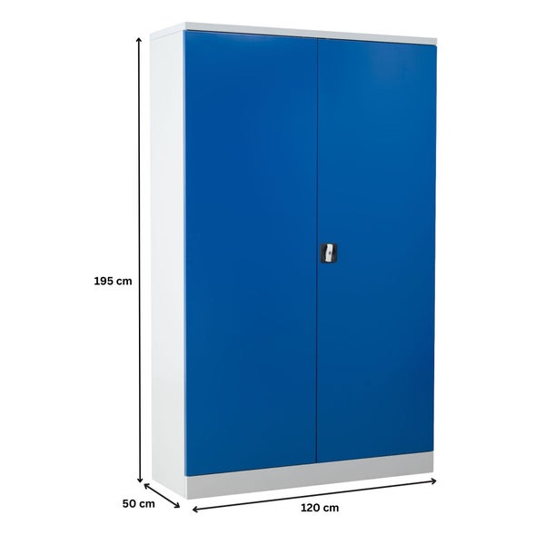 PROREGAL Stahlschrank Bee mit 7 verzinkte Fachböden HxBxT 195 x 120 x 50 cm Korpusfarbe Lichtgrau Frontfarbe Enzianblau