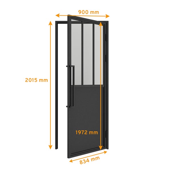 Loft Glastür 834x1972mm Klarglas DIN Rechts Komplettset 6 Felder Kickplatte mit Beschlag Griffstange und Zarge