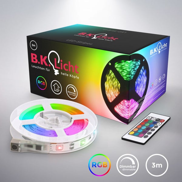 LED Strip 3 m - dimmbar, Fernbedienung, Farbwechsel, kürzbar, RGB