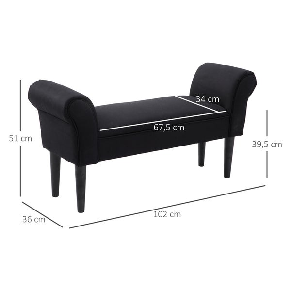 HOMCOM Bettbank, Polsterbank, Sitzbank, Flurbank für Schlafzimmer, bis 130 kg Belastbar, Segelstoff, Schwarz, 102 x 36 x 51 cm
