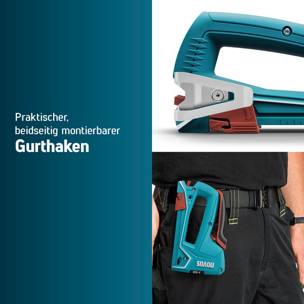 Novus Tools Handtacker J-50, Profi-Tacker aus Aluminium geeignet für Feindrahtklammern 6-14mm & Nägel 16mm 030-0449