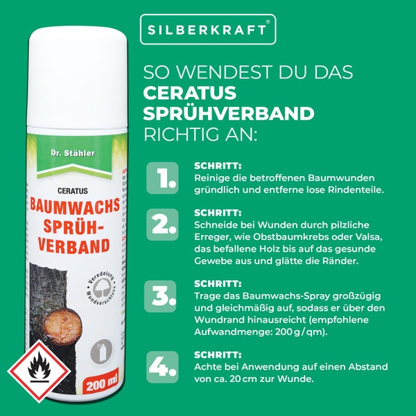 Baumwachs Sprühverband – Wundverschlussmittel zur sicheren Versorgung von Schnitt- & Verletzungsstellen – Für Obstbäume, Ziergehölze & Veredelung – Sprühbar, farblos, atmungsaktiv