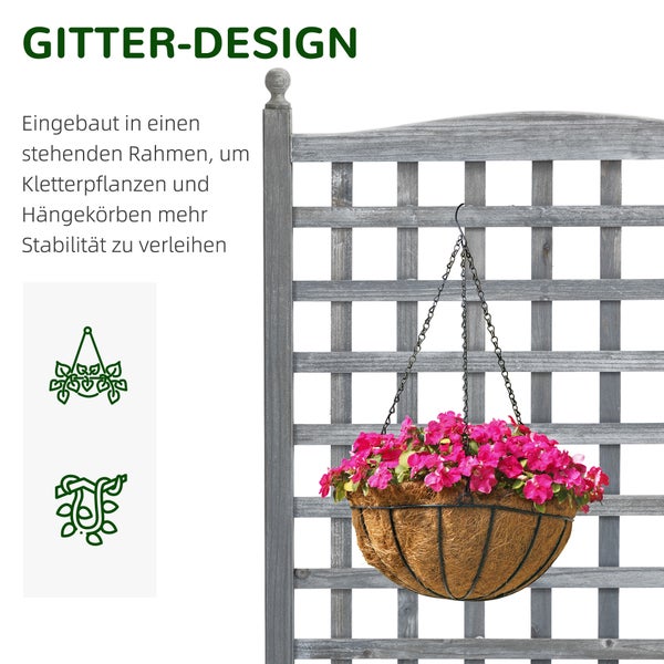 Outsunny Hochbeet Pflanzkasten mit Rankgitter Blumenkasten Rankkasten Rosenbogen mit  Rankhilfe für Kletterpflanzen Garten Holz Grau 64 x 28 x 120 cm
