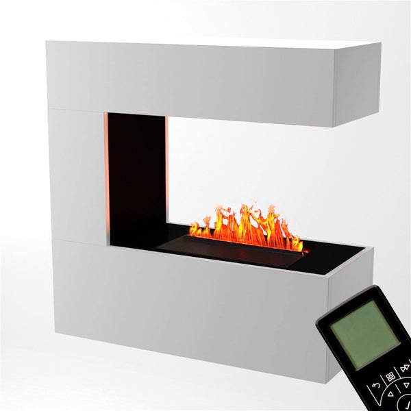 GLOW FIRE Elektrokamin 'Schiller Wandkamin' | Wasserdampf Kamin mit OMC 400 inkl. Holz in weiß als Raumteiler | HxBxT: 90x90x37 cm