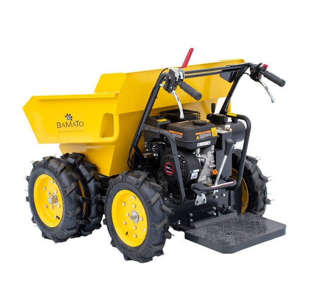 Gelber Bamato Motor-Dumper mit vier Rädern und Mulde