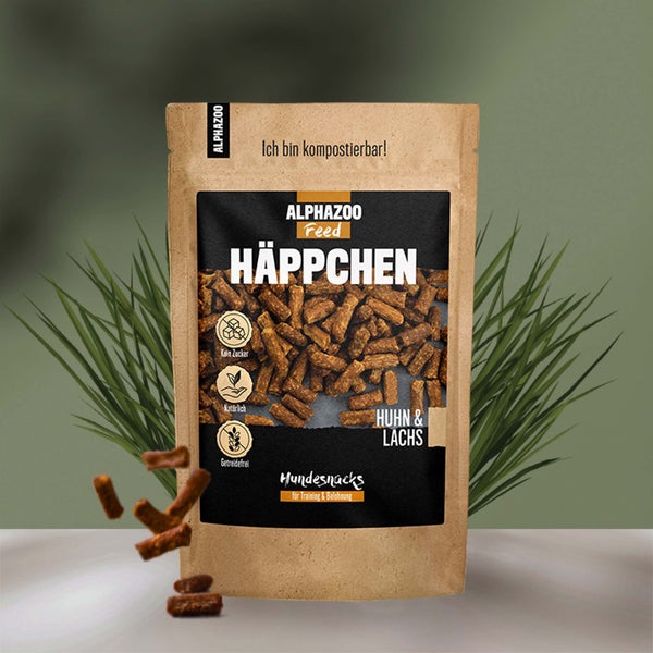 ALPHAZOO Häppchen Huhn und Lachs 200g für Hunde I Kleine Hundeleckerli I Getreidefreie Hundesnacks