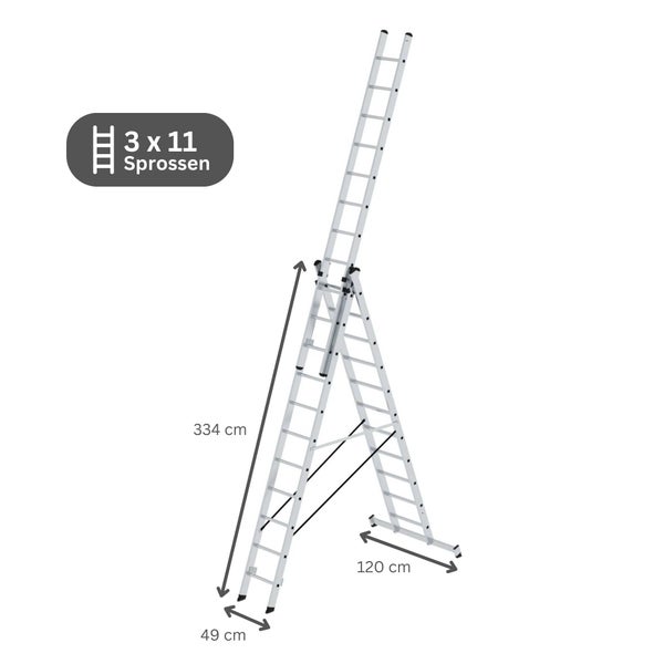 PROREGAL Mehrzweckleiter 3-Teilig mit Traverse 3 x 11 Sprossen