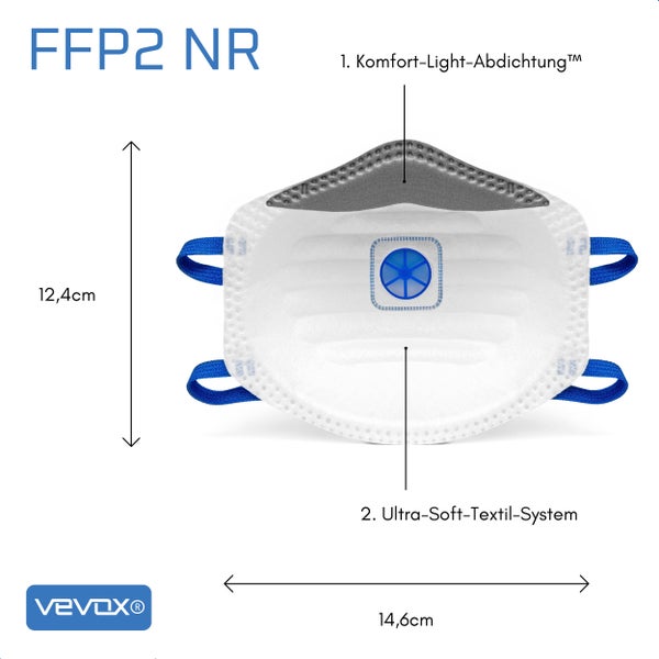VEVOX® FFP2 Maske mit Ventil – im 5er Set – Staubmaske – Atemschutzmaske – Staubschutzmaske – Feinstaubmaske – Atemschutz z.B. gegen Feinstaub, Schleifstaub oder Baustaub