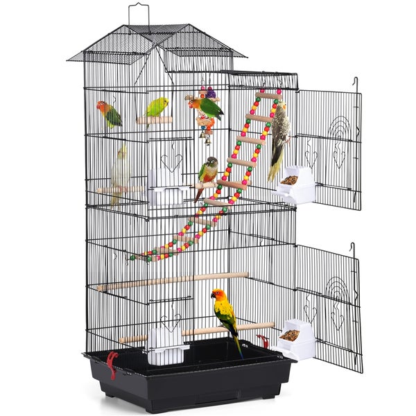 Yaheetech Vogelkäfig mit Vogeltreppe , Schwarz