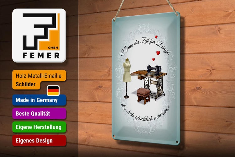 Blechschild Spruch 20x30cm Nähen macht dich glücklich