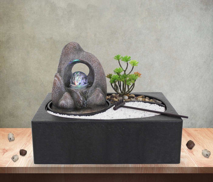 Zimmerbrunnen Tischbrunnen Zen Garten ZenGarden Rock Led 10993