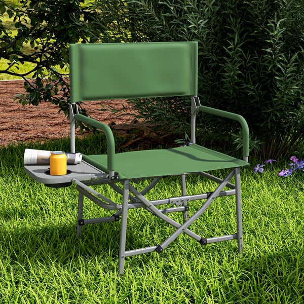 Outsunny Regiestuhl, Faltbar Campingstuhl mit Seitentisch, für Camping, Strand, 81L x 51B x 87H cm, Oxford, Grün