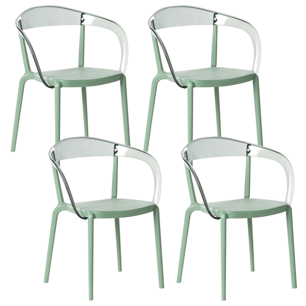 Vier Stühle aus Kunststoff mit Armlehnen