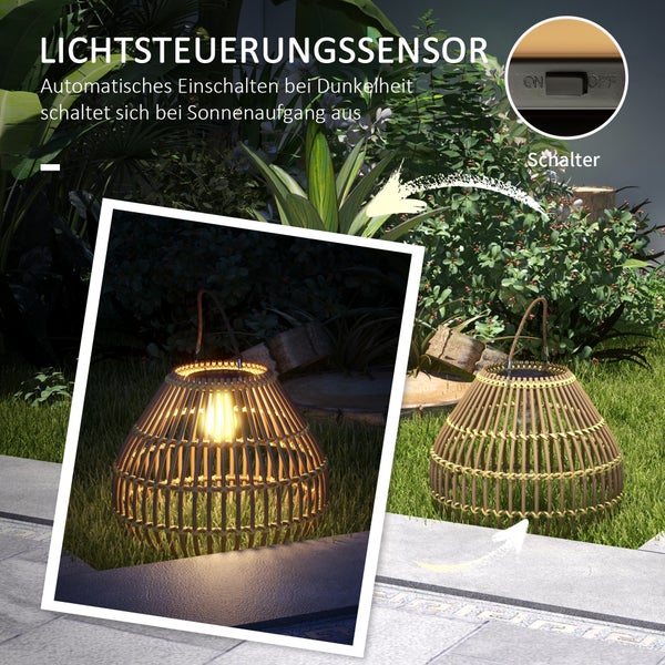 Outsunny Solarleuchte, Ø31 x 32Hcm, PE Rattan, Stahl, gelb