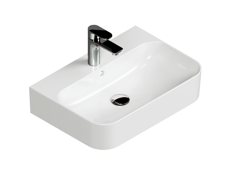 Aqua Bagno You Aufsatzwaschbecken 10.15.30.01 – 55 x 38 cm – Weiß Hochglanz – Keramikbecken mit Hahnloch & Überlauf