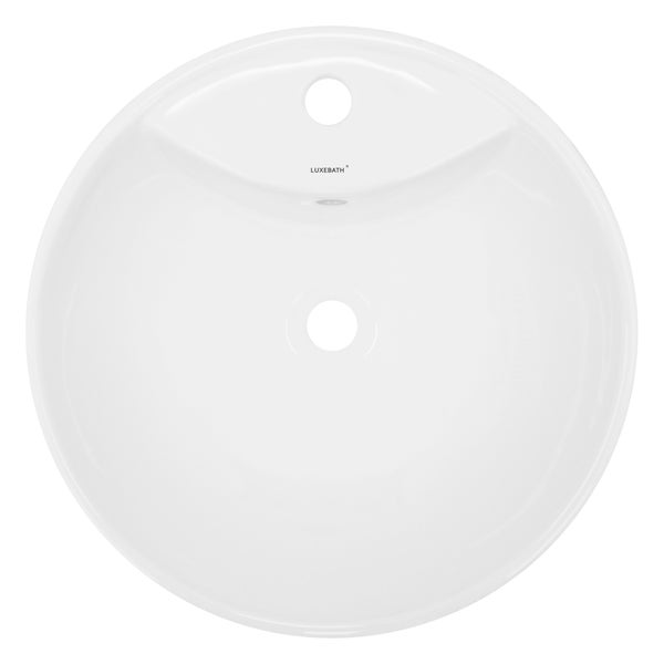 ECD Germany Design Waschbecken Waschtisch Ø 455 x 185 mm inkl. Ablaufgarnitur für Waschbecken mit Überlauf - Keramik Rund Weiß Aufsatzbecken Aufsatzwaschbecken Waschschale Aufsatzwaschtisch Spülbecken