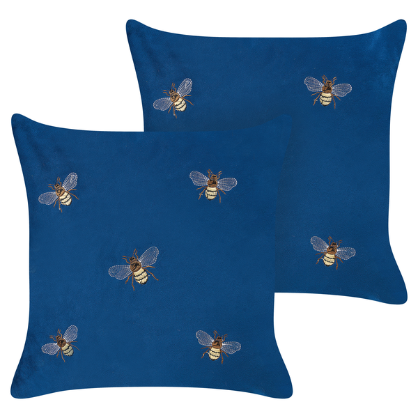 Dekokissen 2er Set TALINUM Samtstoff 45 x 45 cm Blau Tiermuster