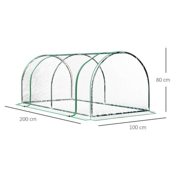 Outsunny Gewächshaus, Treibhaus mit Tür,  200 x 100 x 80 cm, Stahl, PVC, Transparent+Grün