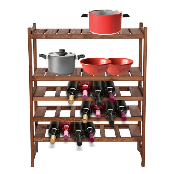 PROREGAL Weinregal SPREEWALD HxBxT 86x70x33cm 18 Flaschen auf 3 Ebenen + 2 Ablagen Massives Kiefernholz Braun geölt