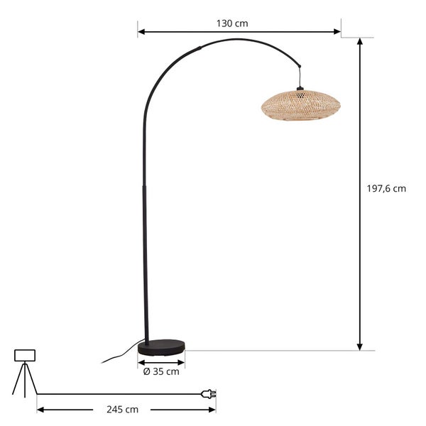 Abmessungen der Stehlampe mit Lampenschirm aus Rattan