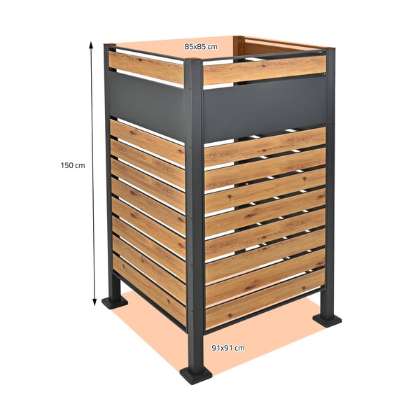 ML-Design Mülltonnenzaun für 1 Mülltonne, Anthrazit-Holzoptik, aus Stahl, 91x91x150 cm, rostfrei, massiv, erweiterbar, Mülltonnenbox Mülltonnenverkleidung Mülltonnenaufbewahrung Garten Sichtschutz