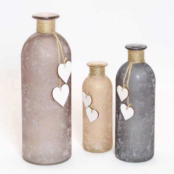 FRANK FLECHTWAREN | Dekovase Herzchen, 3er Set, GLAS, Ø 5 x 16 cm, Ø 7 x 20 cm, Ø 9 x 26 cm, nicht spülmaschinenfest