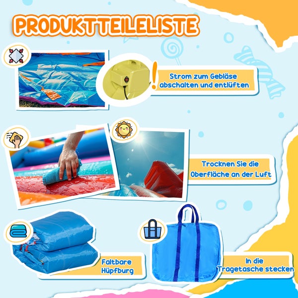 Outsunny Hüpfburg, Wasserpark, Aufblasbare Hüpfburg mit Gebläse, Wasserspielcenter, inkl. Wasserrutsche, Trampolin, Kletterwand, für Kinder ab 3 Jahren, In- und Outdoor, Bunt, 390 x 300 x 197 cm