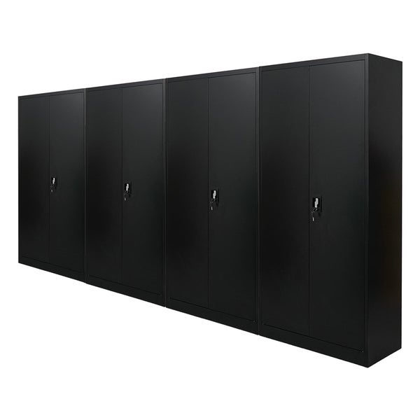 PROREGAL Mega Deal 4x Flügeltürenschrank ELEPHANT HxBxT 185 x 90 x 40 cm 4 Fachböden Fertig Aufgebaut Schwarz