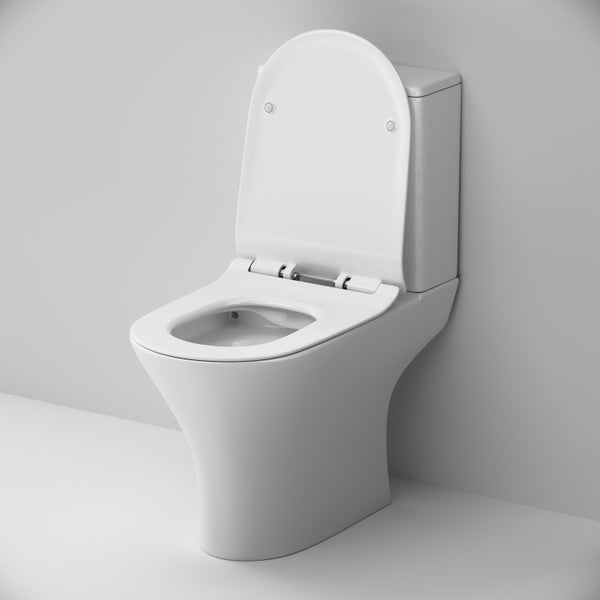 Stand-WC mit offenem Spülrand und Toilettendeckel