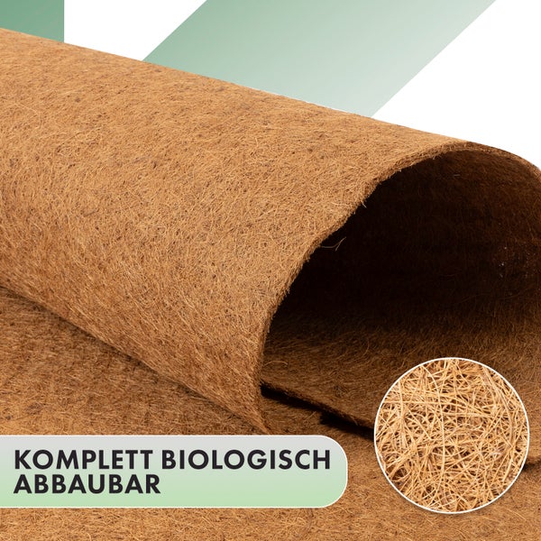 FLOORDIREKT Kokos Filzmatte - Kälteschutz für Pflanzen - Bodenbelag & Polstermaterial - Biologisch abbaubar - 1 x 1 m
