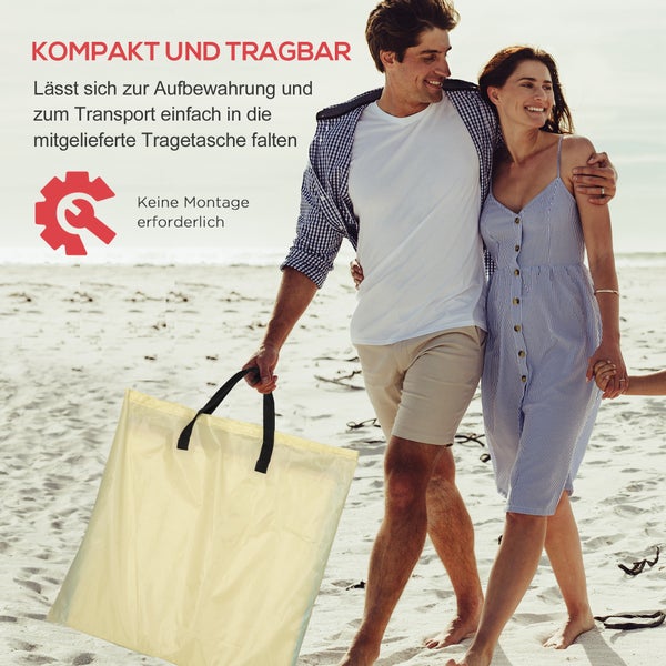 Outsunny Strandmatte, 2er Set Faltbare Strandliege mit Kopfkissen, 5-stufige Höhenverstellbare Strandmatratze mit Tragetasche, Stahl, Beige, 134 x 48 x 33-43 cm
