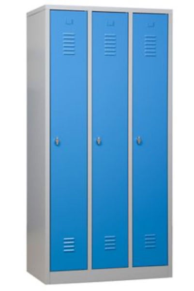 PROREGAL Garderobenspind Camel 3-Fächer HxBxT 180 x 90 x 50 cm Vorhängeschloss Grau-Hellblau