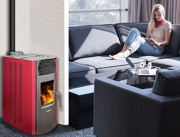 SCHENGER Pelletofen HP51 Rot A+ 8,8kW Vollautomatisch+WIFI+Eco Modus