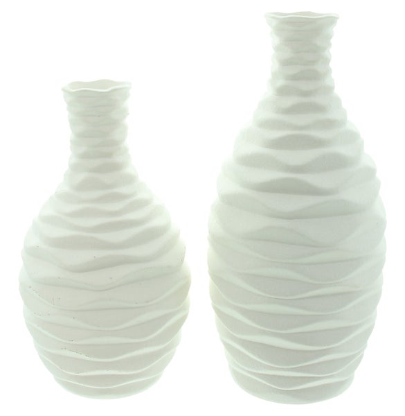 FRANK FLECHTWAREN|Dekovase White, 2er Set, 13 x 13 x 24 cm, 13 x 13 x 28 cm, PORZELLAN