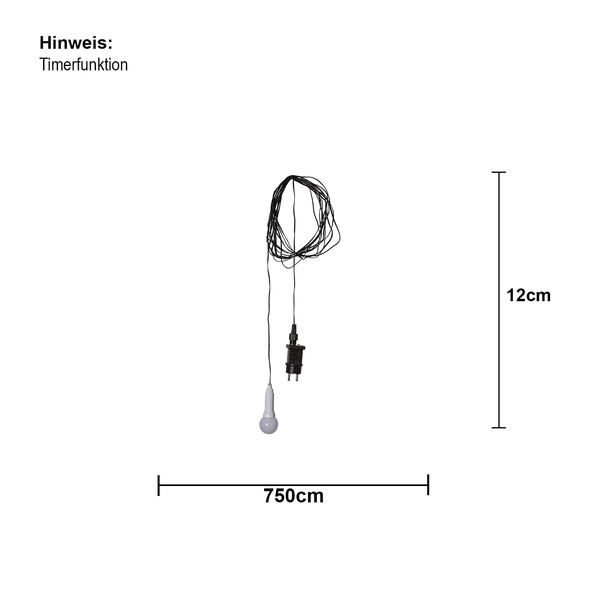 LED-Lampe mit einer Länge von 750 Zentimetern und einer Höhe von 12 Zentimetern inklusive Stecker