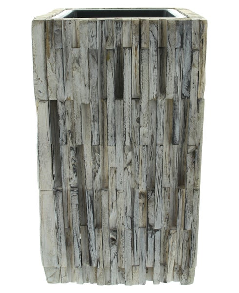 FRANK FLECHTWAREN | Übertopf Holzstücke, HOLZ, KUNSTSTOFF, 26 x 26 x 45 cm