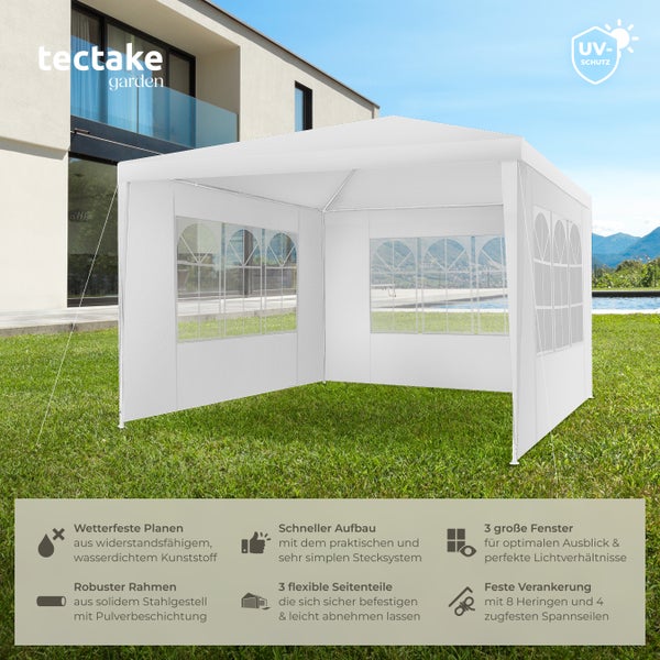 Pavillon tectake Barinas wasserdicht 3 x 3 m, im Stecksystem weiß