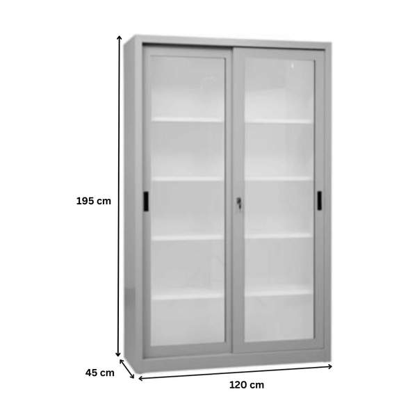 PROREGAL Schiebetürenschrank Mammut 5 Ordnerhöhen Glastüren HxBxT 195 x 120 x 45 cm Grau