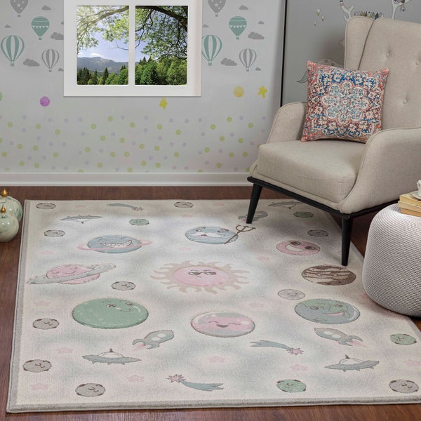 Teppich für Kinder Animierte Planeten Beige/Grau 200x275 cm MILKY WAY