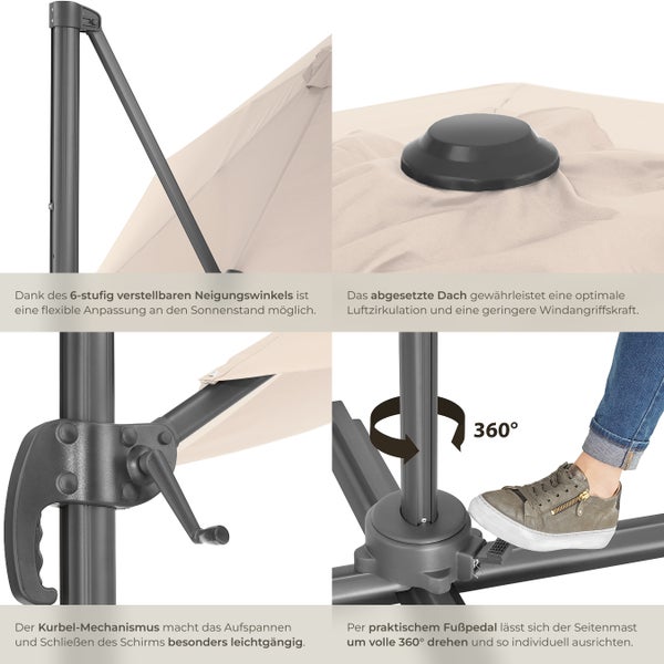 Sonnenschirm tectake Daria UV-Schutz 50+, inklusive Schutzhülle Ø 300 cm beige