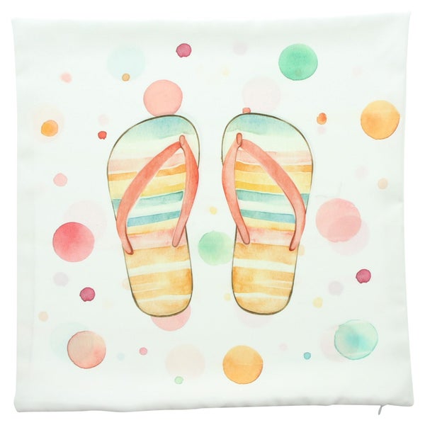 Zierkissenhülle mit Flip-Flop-Motiv und bunten Punkten in Aquarell-Optik