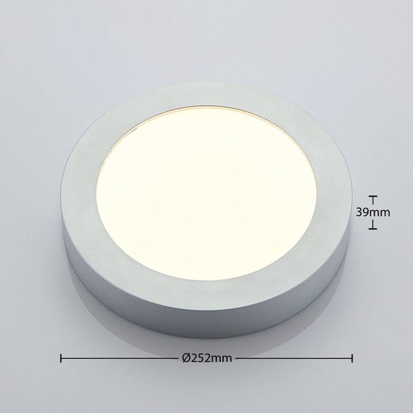 Runde LED-Deckenleuchte mit einem Durchmesser von 252 Millimetern und einer Höhe von 39 Millimetern.