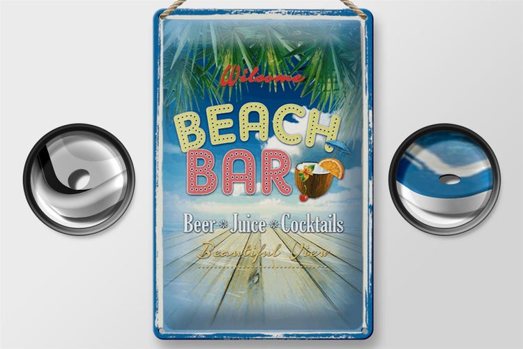 Blechschild Spruch 20x30cm Welcome Beach Bar Beer Juice