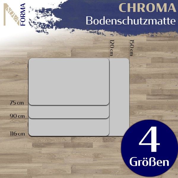 Bodenschutzmatte PE CHROMA - Grau - 116x150 cm - Hartboden - Bunte Schutzmatte als Unterlage für Bürostuhl