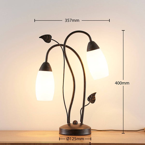 Lindby Tischlampe Stefania (Retro, Vintage Antik) in Braun aus Glas (2 flammig E14) - Tischleuchte Schreibtischlampe Nachttischlampe Wohnzimmerleuchte