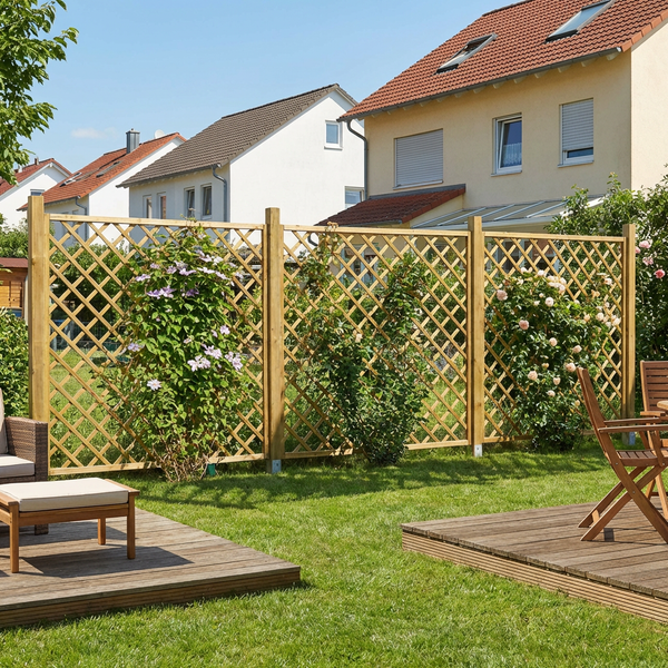 Gartenszene mit Holzzaun und Pflanzen