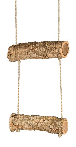 Nagerleiter aus Naturkork mit zwei Stufen und gedrehten Seilen für Kleintiere.