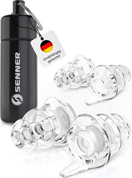 Senner MusicPro - Gehörschutz Ohrstöpsel Konzert, Festival, Musik und Party - Gehörschutz für Musiker, mit Schlüsselanhänger - Hi-Fi Gehörschutzstöpsel Earplugs | SNR 20 dB, clear/transparent